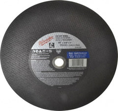 Milwaukee Tool - 14" 36 Grit Aluminum Oxide Cutoff Wheel - 3/32" Thick, 1" Arbor, 4,365 Max RPM, Use with Angle Grinders - Eagle Tool & Supply