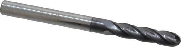 Atrax - 1/4" Diam, 1-1/8" LOC, 4 Flute Solid Carbide Ball End Mill - AlTiN Finish, Single End, 3" OAL, 1/4" Shank Diam - Eagle Tool & Supply
