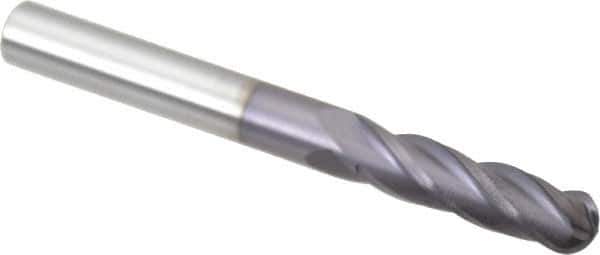 Atrax - 5/16" Diam, 1-1/8" LOC, 4 Flute Solid Carbide Ball End Mill - AlTiN Finish, Single End, 3" OAL, 5/16" Shank Diam - Eagle Tool & Supply