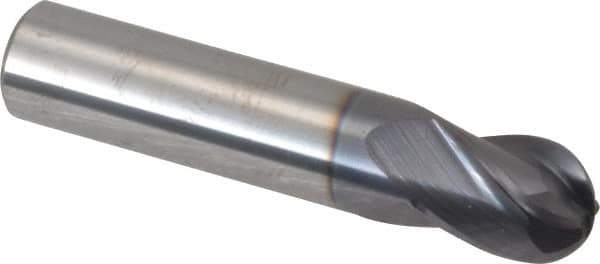 Atrax - 1/2" Diam, 5/8" LOC, 4 Flute Solid Carbide Ball End Mill - AlTiN Finish, Single End, 2-1/2" OAL, 1/2" Shank Diam - Eagle Tool & Supply