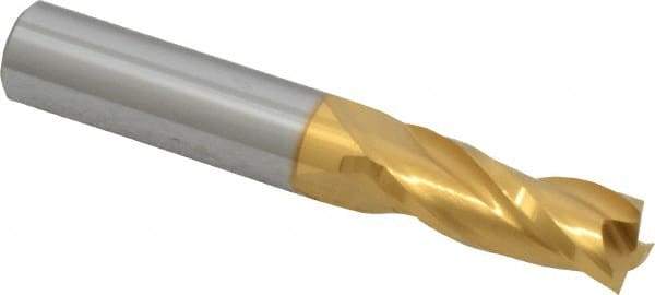 Atrax - 13/32", 1" LOC, 7/16" Shank Diam, 2-3/4" OAL, 3 Flute, Solid Carbide Square End Mill - Single End, TiN Finish, Spiral Flute, 30° Helix, Centercutting, Right Hand Cut - Eagle Tool & Supply