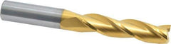 Atrax - 1/2", 2" LOC, 1/2" Shank Diam, 4" OAL, 3 Flute, Solid Carbide Square End Mill - Single End, TiN Finish, Spiral Flute, 30° Helix, Centercutting, Right Hand Cut - Eagle Tool & Supply
