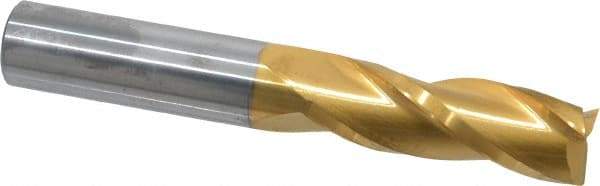 Atrax - 3/4", 2-1/4" LOC, 3/4" Shank Diam, 5" OAL, 3 Flute, Solid Carbide Square End Mill - Single End, TiN Finish, Spiral Flute, 30° Helix, Centercutting, Right Hand Cut - Eagle Tool & Supply