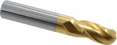 Atrax - 7/16" Diam, 1" LOC, 3 Flute Solid Carbide Ball End Mill - TiN Finish, Single End, 2-3/4" OAL, 7/16" Shank Diam - Eagle Tool & Supply