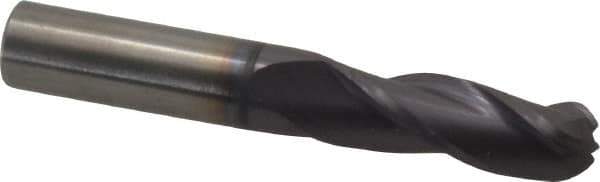 Atrax - 3/8" Diam, 1" LOC, 3 Flute Solid Carbide Ball End Mill - AlTiN Finish, Single End, 2-1/2" OAL, 3/8" Shank Diam - Eagle Tool & Supply