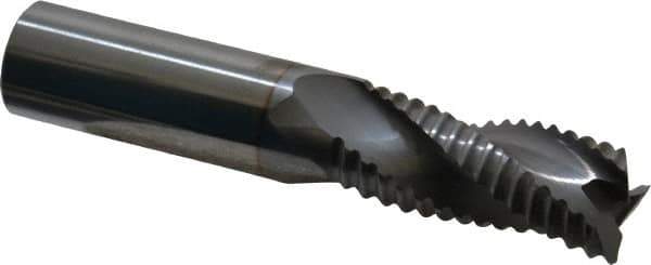 Niagara Cutter - 3/4" Diam, Coarse Pitch, 1-5/8" LOC, 3 Flute Solid Carbide Corner Chamfer Roughing End Mill - TiCN Finish, 4" OAL, 3/4" Shank Diam, Single End, Centercutting, 30° Helix - Eagle Tool & Supply