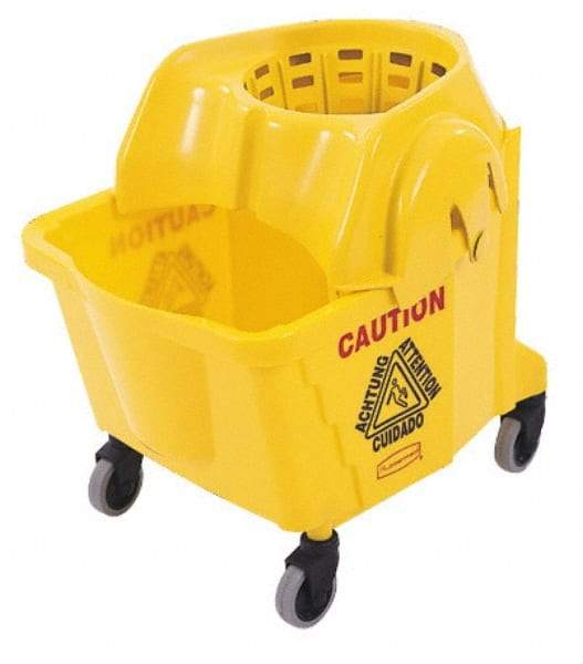 Rubbermaid - 35 Qt Plastic Bucket & Wringer - 18-5/8" Long x 24-3/4" High x 15-7/8" Wide, Yellow - Eagle Tool & Supply