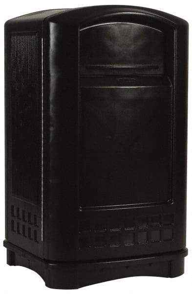 Rubbermaid - 50 Gal Black Rectangle Trash Can - Polyethylene, 42-1/8" High x 24-3/4" Long x 25-1/4" Wide - Eagle Tool & Supply