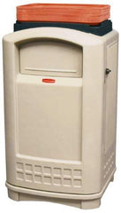 Rubbermaid - 50 Gal Beige Rectangle Trash Can - Polyethylene, 43" High x 24-3/4" Long x 25-1/4" Wide - Eagle Tool & Supply