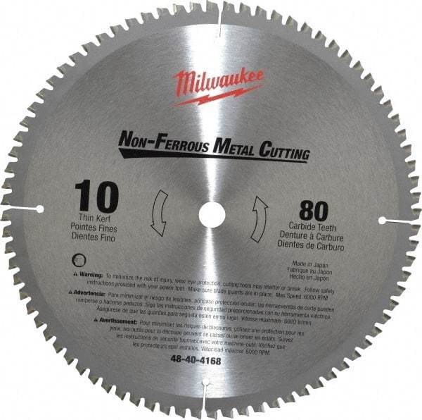 Milwaukee Tool - 10" Diam, 5/8" Arbor Hole Diam, 80 Tooth Wet & Dry Cut Saw Blade - Carbide-Tipped, General Purpose & Straight Action, Standard Round Arbor - Eagle Tool & Supply