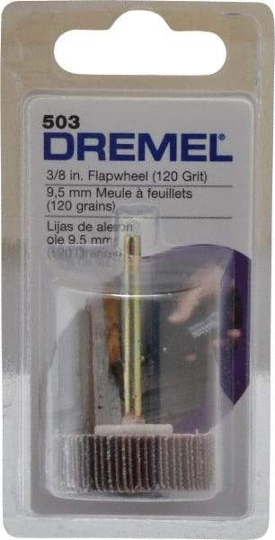 Dremel - 3/8" Diam, Fine Aluminum Oxide Coated Mounted Flap Wheel - 1/8" Shank Mount, 120 Grit - Eagle Tool & Supply