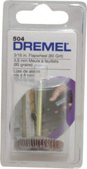 Dremel - 3/16" Diam, Medium Aluminum Oxide Coated Mounted Flap Wheel - 1/8" Shank Mount, 80 Grit - Eagle Tool & Supply
