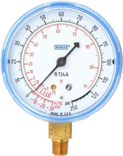 Wika - 2-1/2" Dial, 1/8 Thread, 30-0-120 Scale Range, Pressure Gauge - Lower Connection Mount, Accurate to 1-2-5% of Scale - Eagle Tool & Supply