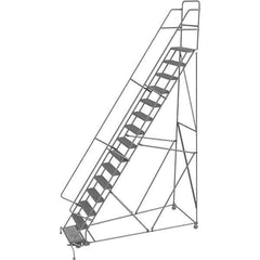 TRI-ARC - 186" 15 Step Rolling Platform Ladder - 450 Lb Capacity, 150" Platform Height, 40" Base Width x 110" Depth, Serrated Tread - Eagle Tool & Supply