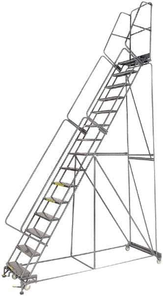Ballymore - 192" 15 Step Ladder - Lock Step Rolling Safety Ladder, 450 Lb Capacity, 150" Platform Height, 40" Base Width x 106" Depth, Perforated Tread - Eagle Tool & Supply