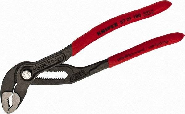 Knipex - 7-1/4" OAL, 1-1/2" Max Capacity, 18 Position Water Pump Tongue & Groove Pliers - Standard V-Jaws, Standard Head, Nonslip Plastic Handles - Eagle Tool & Supply