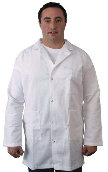 PRO-SAFE - Size M White Lab Coat - Polyester and Cotton, Snap Front, Open Wrists, (2 Pass Through Pockets and Front Chest and Hip Pocket) - Eagle Tool & Supply