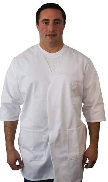 PRO-SAFE - Size L White Smock with 5 Pockets - Polyester and Cotton, Buttonless and Ties In Back - Eagle Tool & Supply