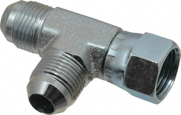 Eaton - 1/2" Tube OD, 37° Steel Flared Tube Swivel Nut Run Tee - Flare x Swivel x Flare Ends - Eagle Tool & Supply