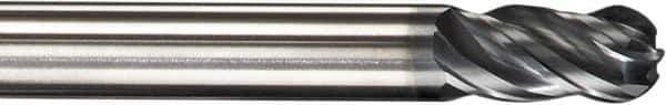 SGS - 20mm Diam, 38mm LOC, 4 Flute Solid Carbide Ball End Mill - AlTiN Finish, Single End, 104mm OAL, 20mm Shank Diam, Spiral Flute - Eagle Tool & Supply