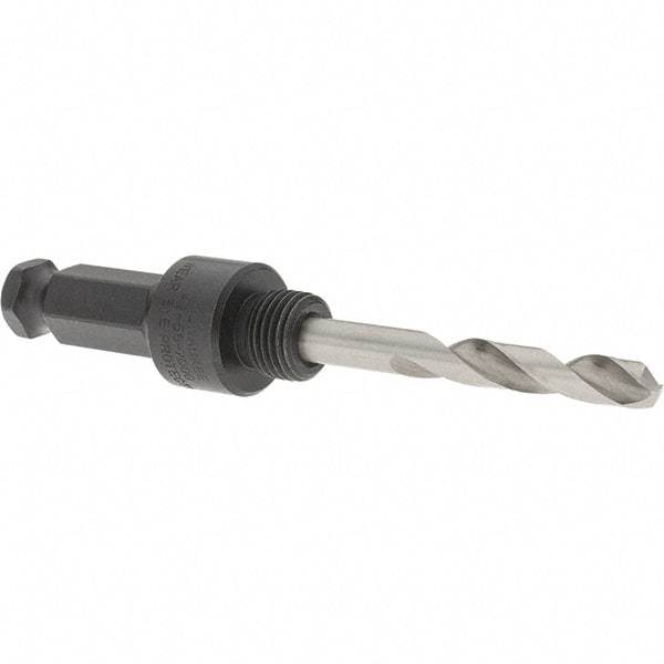 Milwaukee Tool - 5/8 to 1-3/16" Tool Diam Compatibility, Straight Shank, Steel Integral Pilot Drill, Hole Cutting Tool Arbor - 1/2" Min Chuck, Hex Shank Cross Section, Threaded Shank Attachment, For Hole Saws - Eagle Tool & Supply