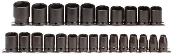 Proto - 25 Piece 1/2" Drive Impact Socket Set - 6 Points, 8mm to 36mm Range, Metric Measurement Standard - Eagle Tool & Supply