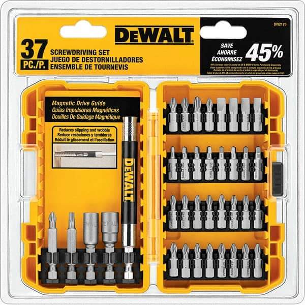 DeWALT - 37 Piece, Screwdriver Bit Set - SQ1, SQ2, SQ3, 1/4" Drive - Eagle Tool & Supply