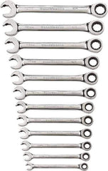 GearWrench - 12 Piece, 8mm to 19mm, 12 Point Ratcheting Combination Wrench Set - Metric Measurement Standard, Chrome Finish - Eagle Tool & Supply