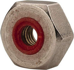 APM HEXSEAL - #10-32 Thread, 3/8" Wide x 7/32" High, Brass Self Sealing Hex Jam Nut - Nickel Plated, Silicone O Ring, Right Hand, UNF Thread - Eagle Tool & Supply