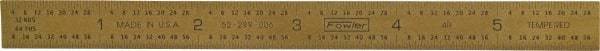 Fowler - 6" Long, 1/64, 1/32, 1/16, 1/8" Graduation, Flexible Steel Rule - 4R Graduation Style, 1/2" Wide, Yellow, Titanium Finish - Eagle Tool & Supply