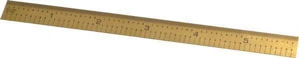 Fowler - 6" Long, 1/100, 1/64, 1/32, 1/10" Graduation, Flexible Steel Rule - 5R Graduation Style, 3/4" Wide, Yellow, Titanium Finish - Eagle Tool & Supply