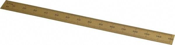 Fowler - 6" Long, 1/64, 1/32" and 0.5, 1mm Graduation, Flexible Steel Rule - English/Metric Graduation Style, 1/2" Wide, Yellow, Titanium Finish - Eagle Tool & Supply