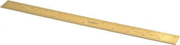 Fowler - 12" Long, 1/64, 1/32" and 0.5, 1mm Graduation, Rigid Steel Rule - English/Metric Graduation Style, 1/2" Wide, Yellow, Titanium Finish - Eagle Tool & Supply
