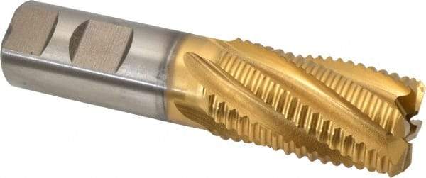 Hertel - 1-1/8" Diam, Coarse Pitch, 2" LOC, 6 Flute Cobalt Roughing Square End Mill - TiN Finish, 4-1/2" OAL, 1" Shank Diam, Single End, 30° Helix - Eagle Tool & Supply