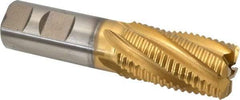Hertel - 1-1/8" Diam, Coarse Pitch, 2" LOC, 6 Flute Cobalt Roughing Square End Mill - TiN Finish, 4-1/2" OAL, 1" Shank Diam, Single End, 30° Helix - Eagle Tool & Supply