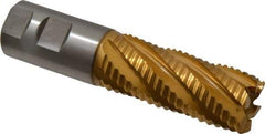 Hertel - 1-1/4" Diam, Coarse Pitch, 3" LOC, 6 Flute Cobalt Roughing Square End Mill - TiN Finish, 5-1/2" OAL, 1-1/4" Shank Diam, Single End, 30° Helix - Eagle Tool & Supply