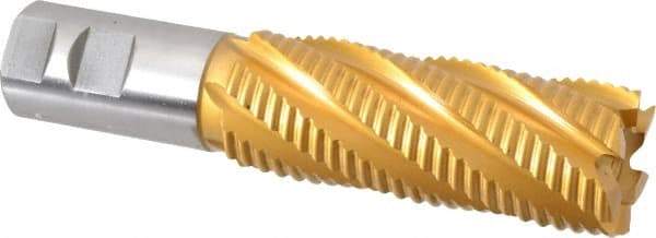 Hertel - 1-1/2" Diam, Coarse Pitch, 4" LOC, 6 Flute Cobalt Roughing Square End Mill - TiN Finish, 6-1/2" OAL, 1-1/4" Shank Diam, Single End, 30° Helix - Eagle Tool & Supply