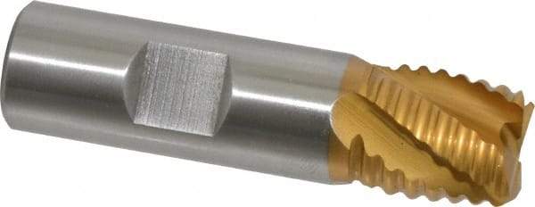 Hertel - 3/4" Diam, Coarse Pitch, 3/4" LOC, 4 Flute Cobalt Roughing Square End Mill - TiN Finish, 2-7/8" OAL, 3/4" Shank Diam, Single End, Centercutting, 30° Helix - Eagle Tool & Supply