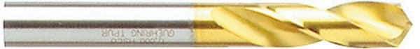 Guhring - 0.3543" 130° Parabolic Flute Cobalt Screw Machine Drill Bit - TiN Finish, Right Hand Cut, 40mm Flute Length, 84mm OAL, Standard Point, Straight Shank - Eagle Tool & Supply