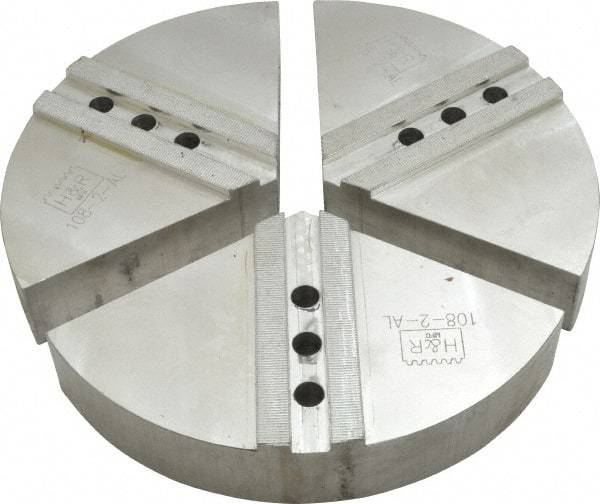 H & R Manufacturing - 12" Chuck Capacity, 1.5mm x 60° Serrated Attachment, Round Soft Lathe Chuck Jaw - 3 Jaws, Aluminum, 1.181" Btw Mount Hole Ctrs, 6" Long x 12" Wide x 2" High, 0.71" Groove, 14mm Fastener - Eagle Tool & Supply