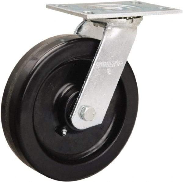 Hamilton - 8" Diam x 2" Wide x 9-1/2" OAH Top Plate Mount Swivel Caster - Phenolic, 900 Lb Capacity, Straight Roller Bearing, 4-1/2 x 6-1/4" Plate - Eagle Tool & Supply
