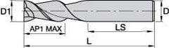 Kennametal - 0.394", 2 Flute, Single End, Solid Carbide, Corner Chamfer End Mill - 76mm OAL, 45° Helix, Right Hand Flute, 22mm LOC, Right Hand Cut - Eagle Tool & Supply