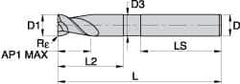Kennametal - 0.472", 2 Flute, Single End, Solid Carbide, 4mm Corner Radius End Mill - 84mm OAL, 45° Helix, Right Hand Flute, 18mm LOC, Right Hand Cut, - Eagle Tool & Supply
