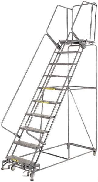 Ballymore - 133" 10 Step Ladder - 450 Lb Capacity, 100" Platform Height, 32" Base Width x 81" Depth, Heavy-Duty Serrated Grating - Eagle Tool & Supply