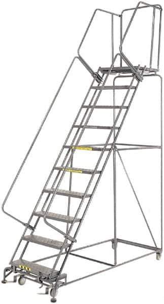 Ballymore - 133" 10 Step Ladder - 450 Lb Capacity, 100" Platform Height, 32" Base Width x 81" Depth, Expanded Metal Tread - Eagle Tool & Supply