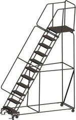 Ballymore - 143" 11 Step Ladder - 450 Lb Capacity, 110" Platform Height, 32" Base Width x 94" Depth, Heavy-Duty Serrated Grating - Eagle Tool & Supply