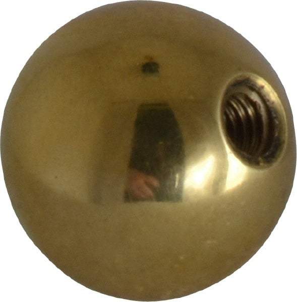 Gibraltar - 10-32 Thread, 3/4" Diam, Threaded Hole Ball Knob - Natural, Brass, Smooth Grip, 3/8" Hole Depth - Eagle Tool & Supply