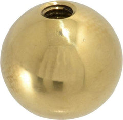 Gibraltar - 3/8-16 Thread, 1.38" Diam, Threaded Hole Ball Knob - Natural, Brass, Smooth Grip, 5/8" Hole Depth - Eagle Tool & Supply