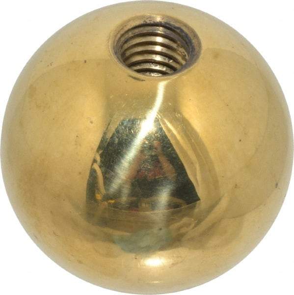 Gibraltar - 1/2-13 Thread, 1.88" Diam, Threaded Hole Ball Knob - Natural, Brass, Smooth Grip, 3/4" Hole Depth - Eagle Tool & Supply