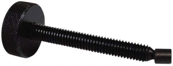 Gibraltar - 3/8-16 Knurled Shoulderless Swivel Pad Tip Steel Thumb Screw - 2-15/16" OAL, 1-1/4" Head Diam x 7/16" Head Height, Black Oxide Finish - Eagle Tool & Supply